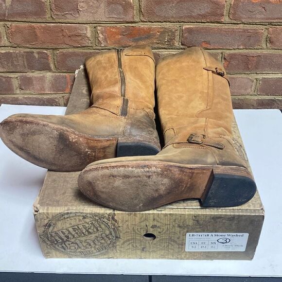 Liberty Black Tan Stone Washed Leather Riding Boot Sz 9.5 - Picture 9 of 9